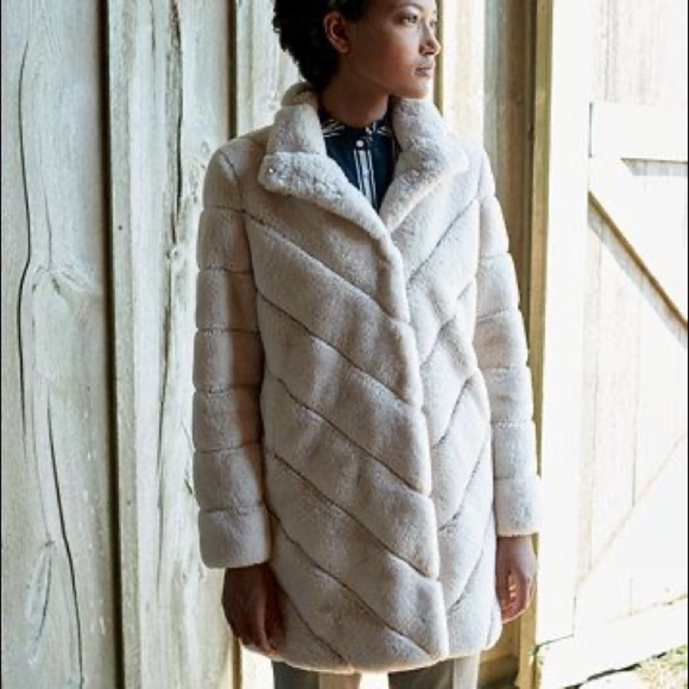 Calvin Klein champagne rose cream Faux Fur Coat